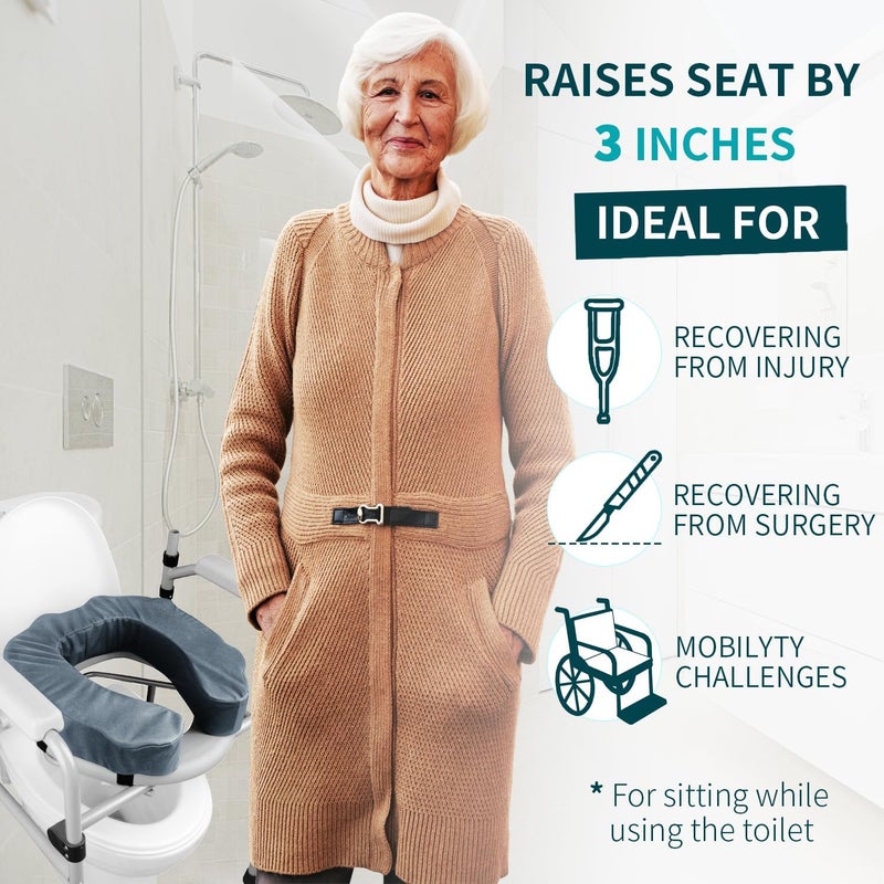 QIUCHA Raised Toilet Seat Cushion for Elderly, 3" Padded Toilet Seat Riser with High-Density Foam for Enhanced Comfort & Elevation, Universal Fit, Commode Seat Cushion for Bedside Commode (3 inches) - Image 2